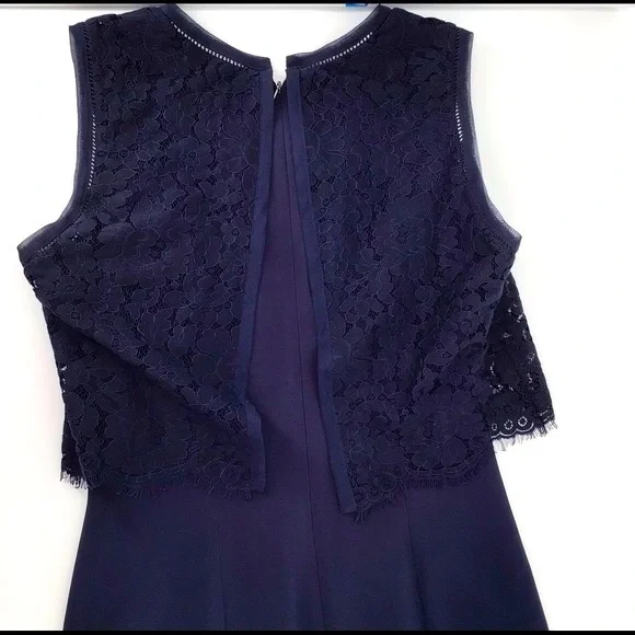 Rebecca Taylor Blue Refined Suiting Dress W/ Lace Size 4